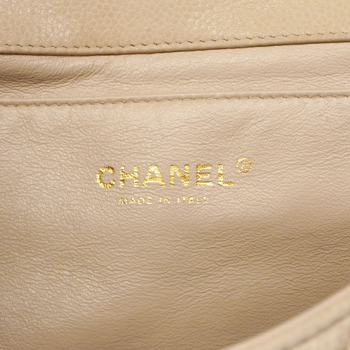 Chanel Shoulder Bag Quilted Caviar Leather Ivory Champagne Gold — view 5