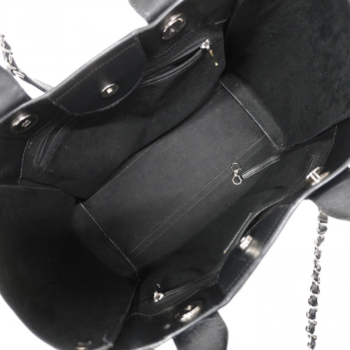 Chanel Chain Tote Deauville Caviar Leather Black Silver 2-Way — view 4