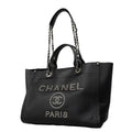 Chanel Chain Tote Deauville Caviar Leather Black Silver 2-Way