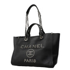 Chanel Chain Tote Deauville Caviar Leather Black Silver 2-Way