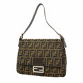 Fendi Handbag Zucca Mamma Bucket Nylon Canvas Brown Silver