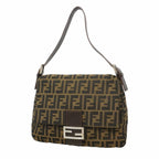 Fendi Handbag Zucca Mamma Bucket Nylon Canvas Brown Silver
