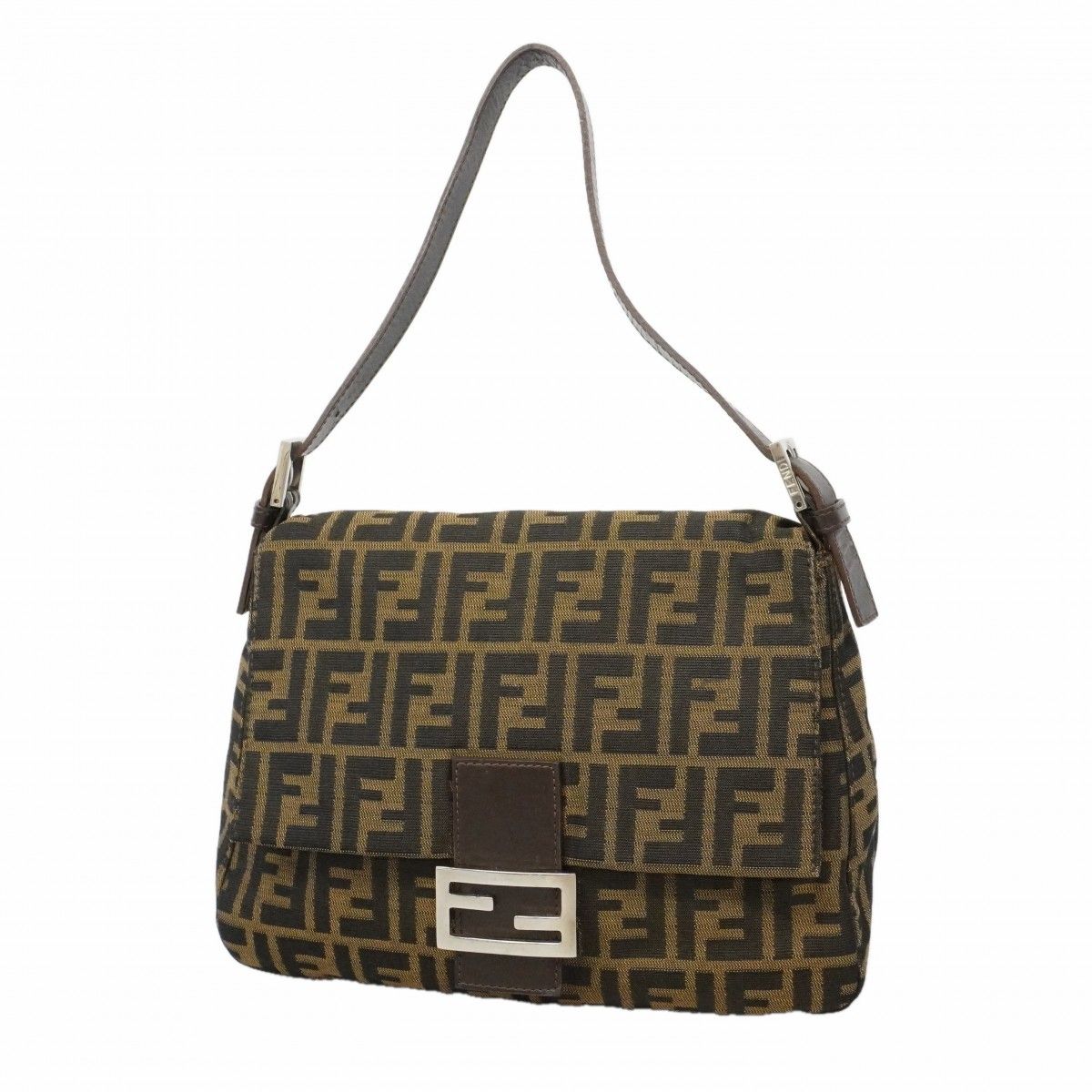 Fendi Handbag Zucca Mamma Bucket Nylon Canvas Brown Silver