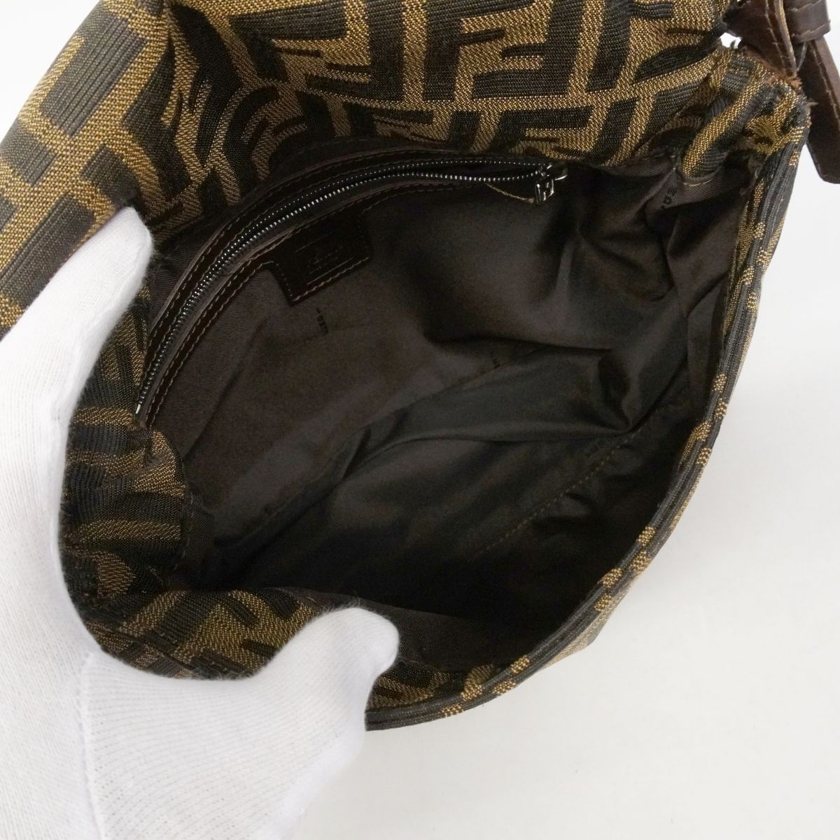 Fendi Handbag Zucca Mamma Bucket Nylon Canvas Brown Silver — view 4
