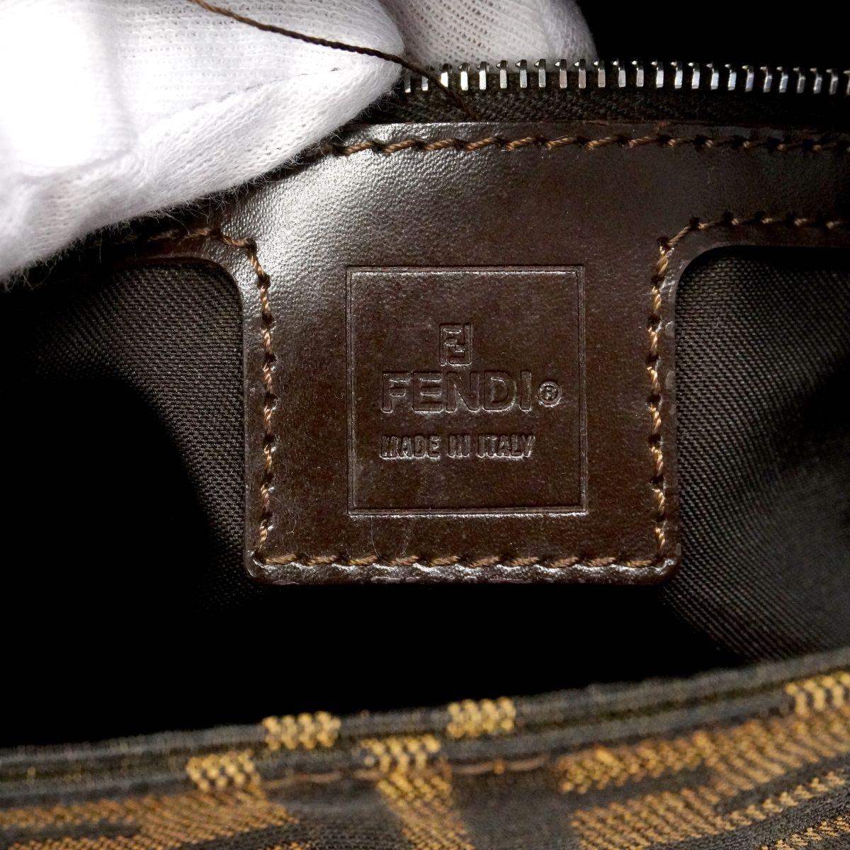 Fendi Handbag Zucca Mamma Bucket Nylon Canvas Brown Silver — view 5