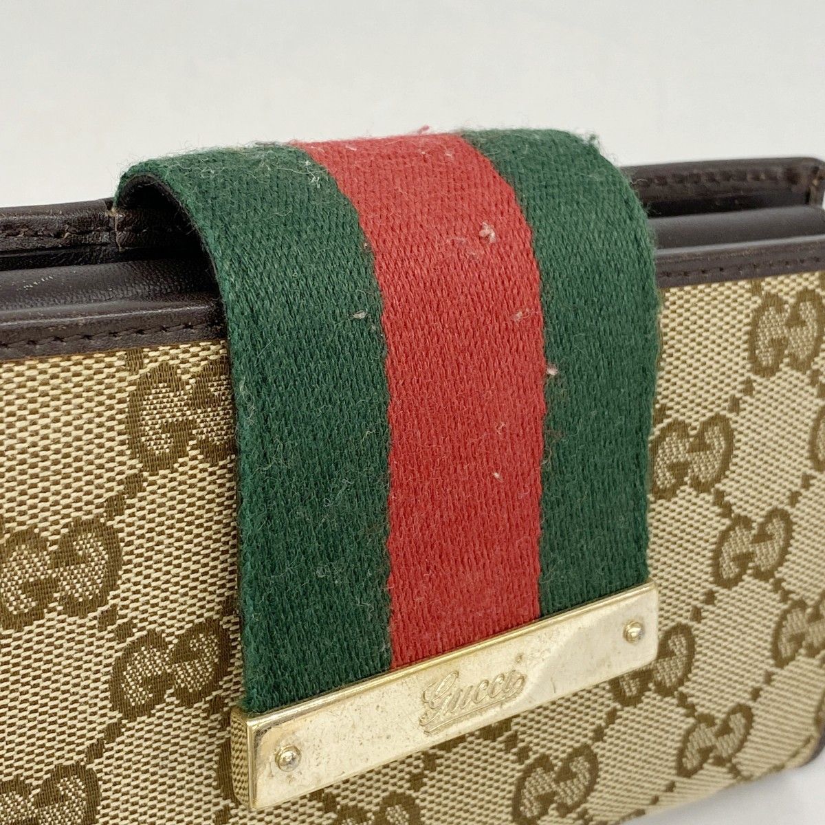 Gucci Wallet GG Canvas Sherry Line Brown Gold — view 7