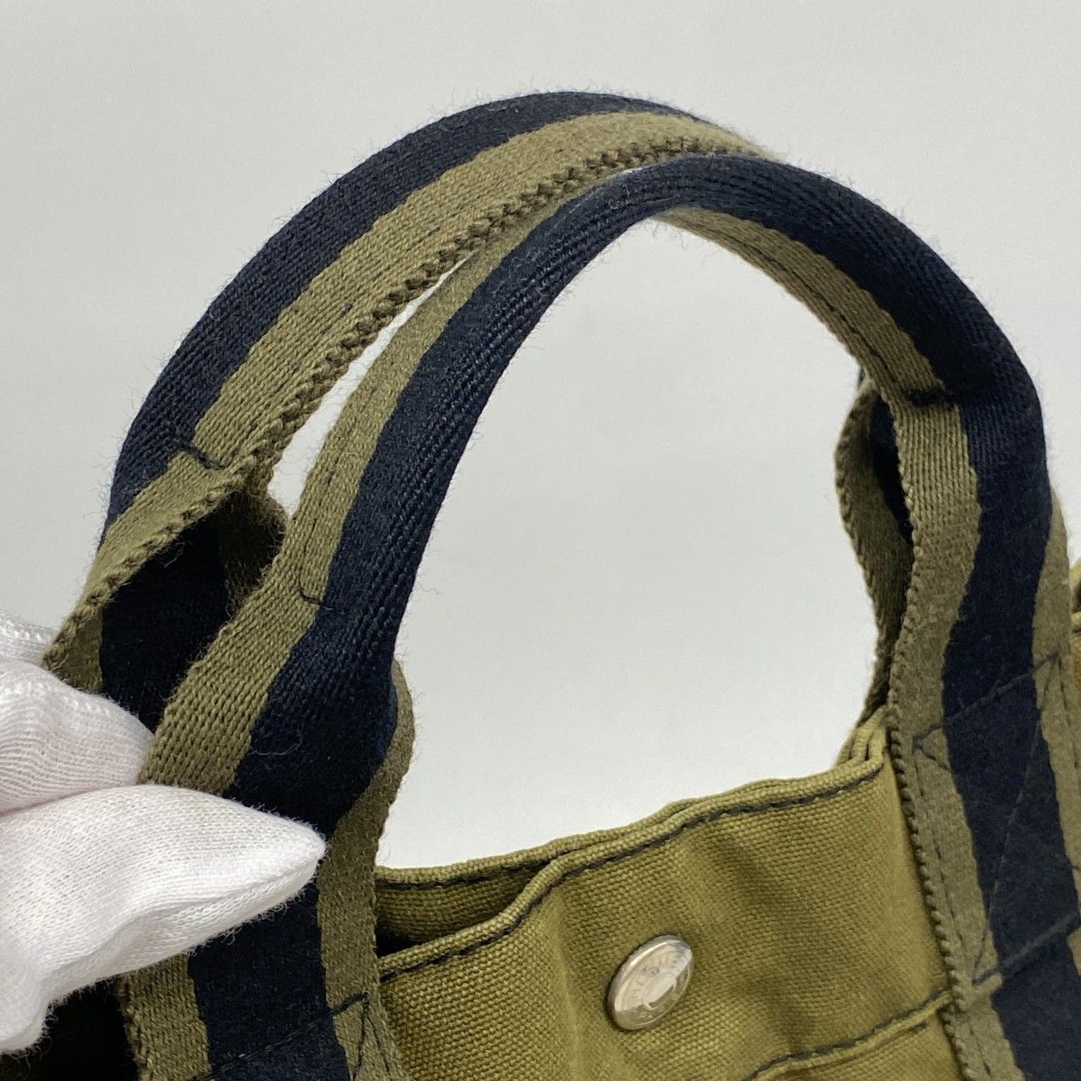 Hermes Tote Fourre Tout MM Canvas Black Khaki Silver — view 8