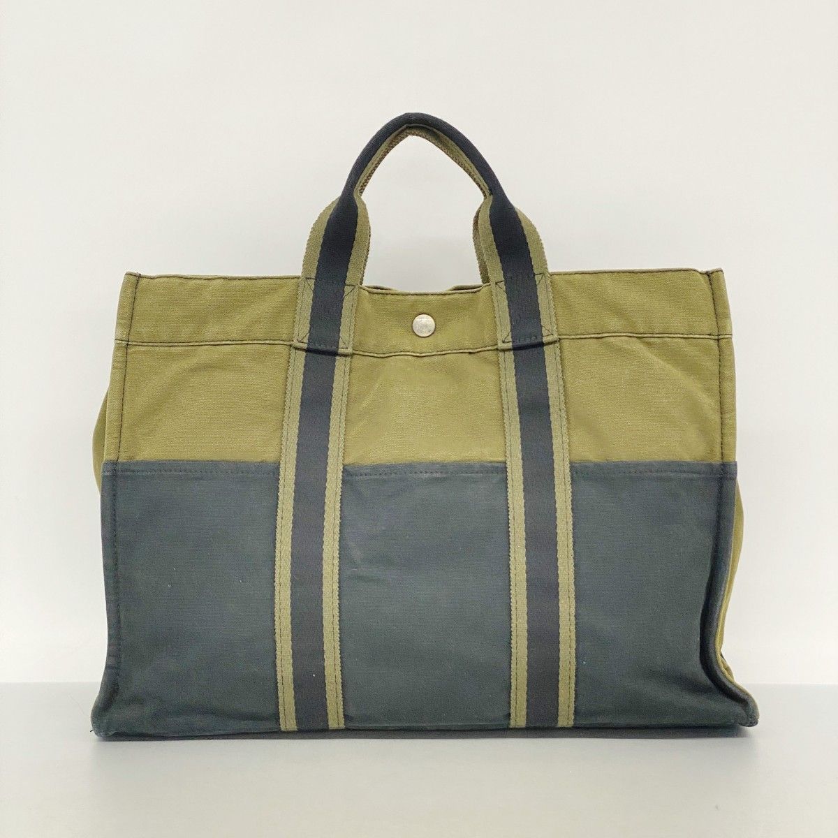Hermes Tote Fourre Tout MM Canvas Black Khaki Silver — view 9