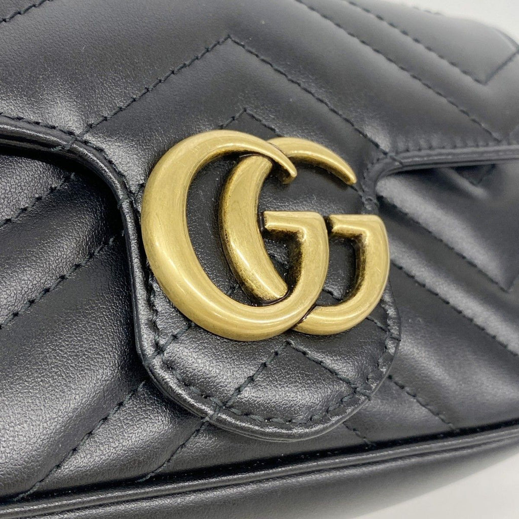 Gucci Shoulder Wallet GG Marmont Leather Black Gold — view 8
