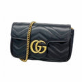 Gucci Shoulder Wallet GG Marmont Leather Black Gold