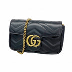 Gucci Shoulder Wallet GG Marmont Leather Black Gold