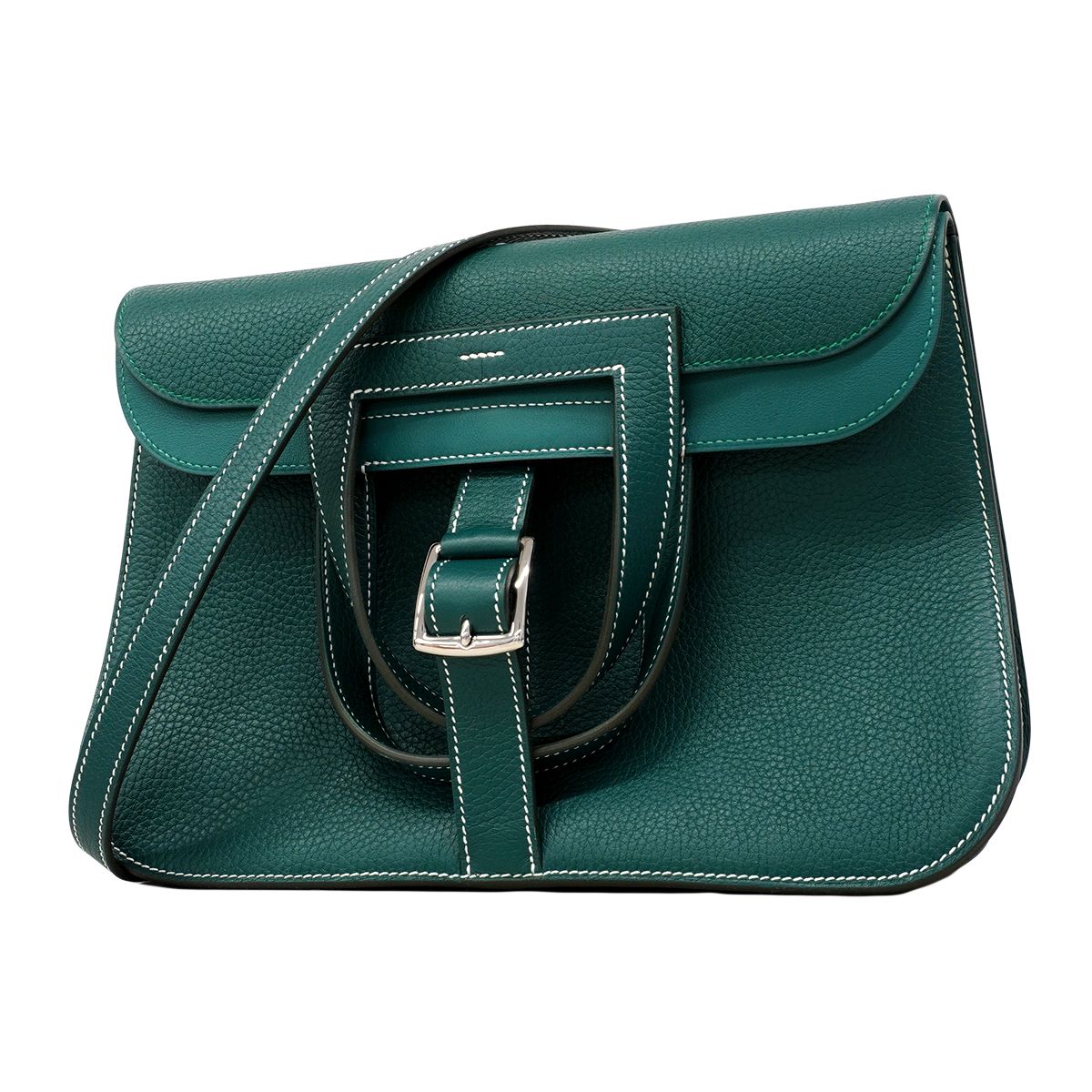 Hermes Handbag Halzan 31 Taurillon Clemence Vert Vertigo Silver