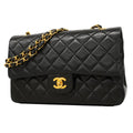 Chanel Shoulder Bag Quilted Lambskin Black Gold