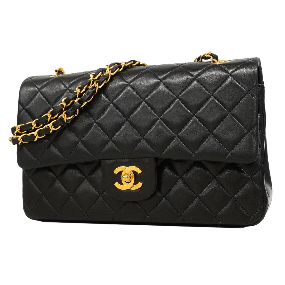 Chanel Shoulder Bag Quilted Lambskin Black Gold