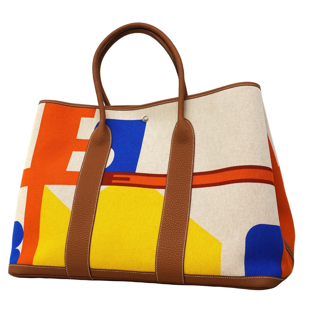Hermes Tote Garden Party Voyage GM Negonda Toile Ash Plume Gold Silver