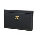 Chanel Card Case Leather Black Gold