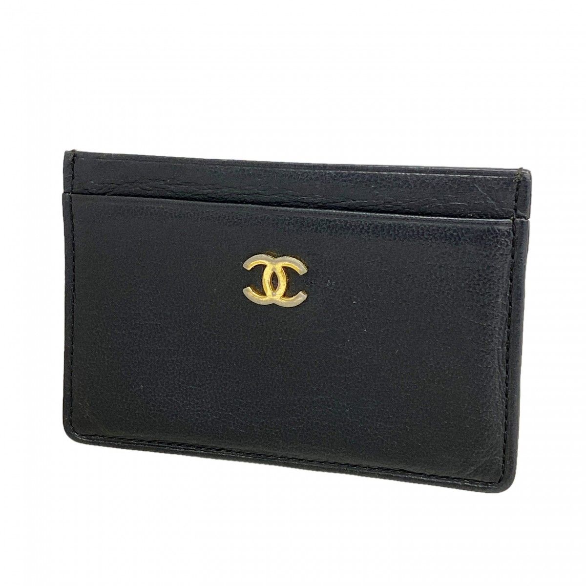 Chanel Card Case Leather Black Gold