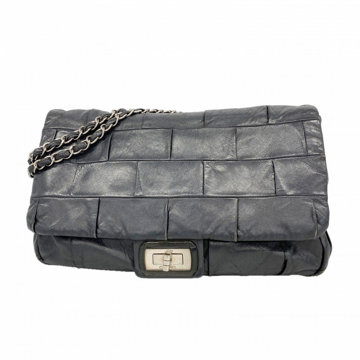 Chanel Shoulder Bag 2.55 Leather Black Silver
