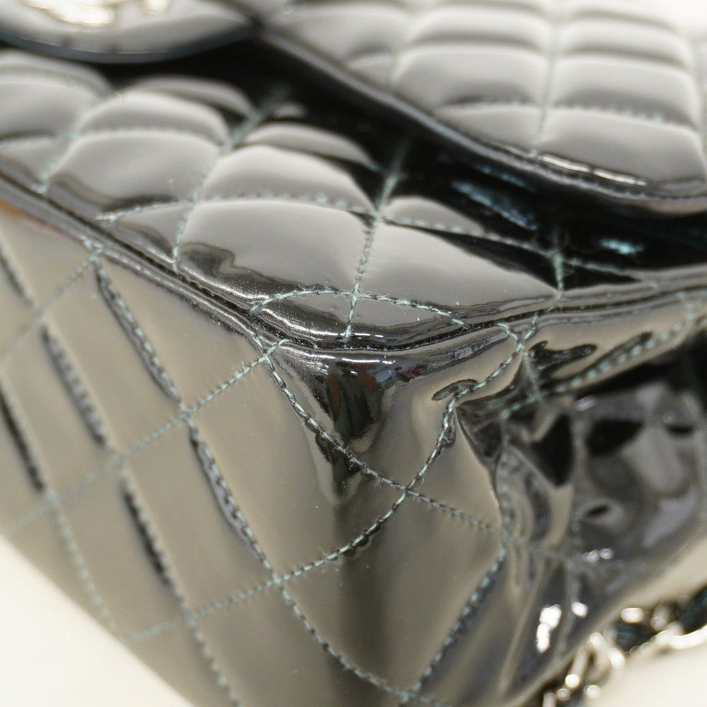 Chanel Shoulder Bag Deca Quilted Patent Leather Black Silver — view 7