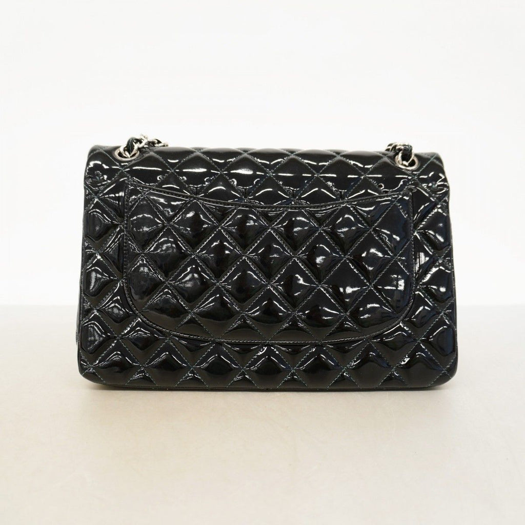 Chanel Shoulder Bag Deca Quilted Patent Leather Black Silver — view 9