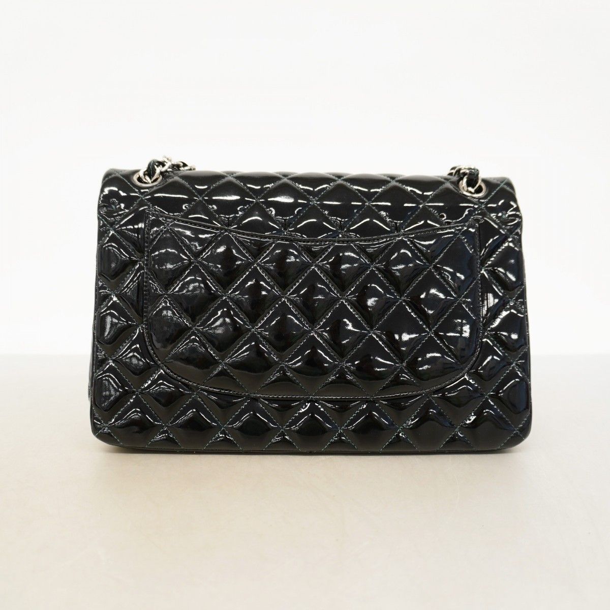 Chanel Shoulder Bag Deca Quilted Patent Leather Black Silver — view 9