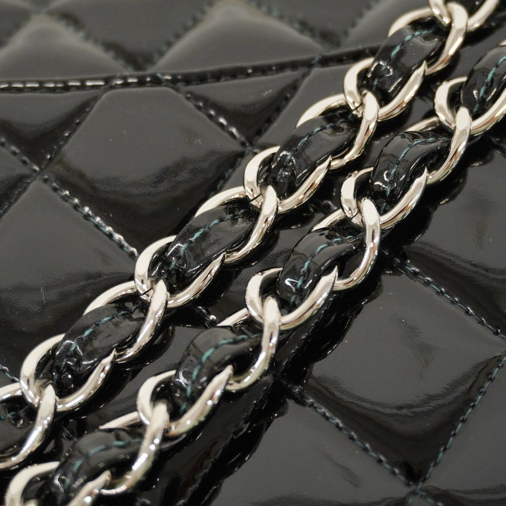Chanel Shoulder Bag Deca Quilted Patent Leather Black Silver — view 8