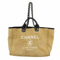 Chanel Chain Tote Deauville Canvas Beige Silver
