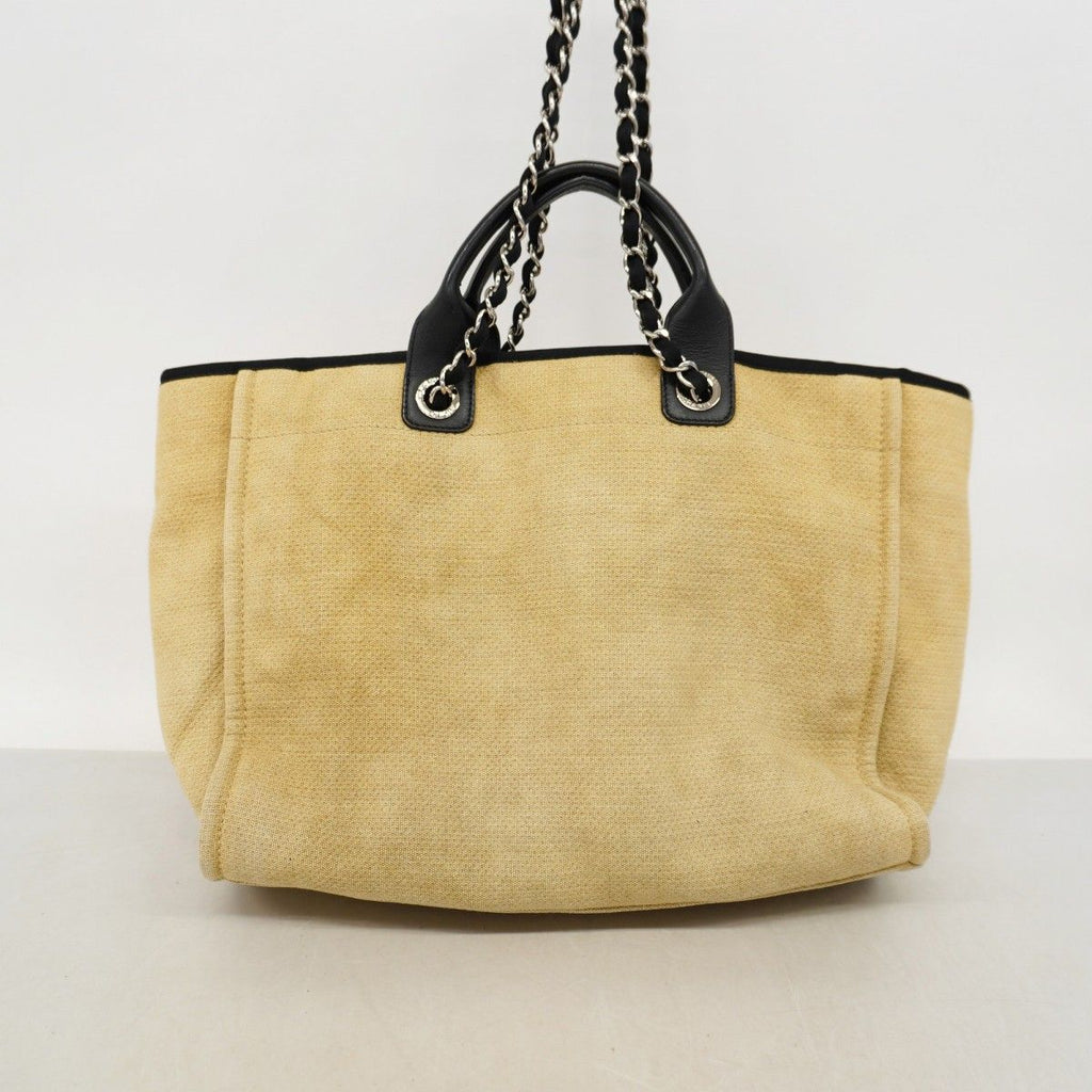 Chanel Chain Tote Deauville Canvas Beige Silver — view 9