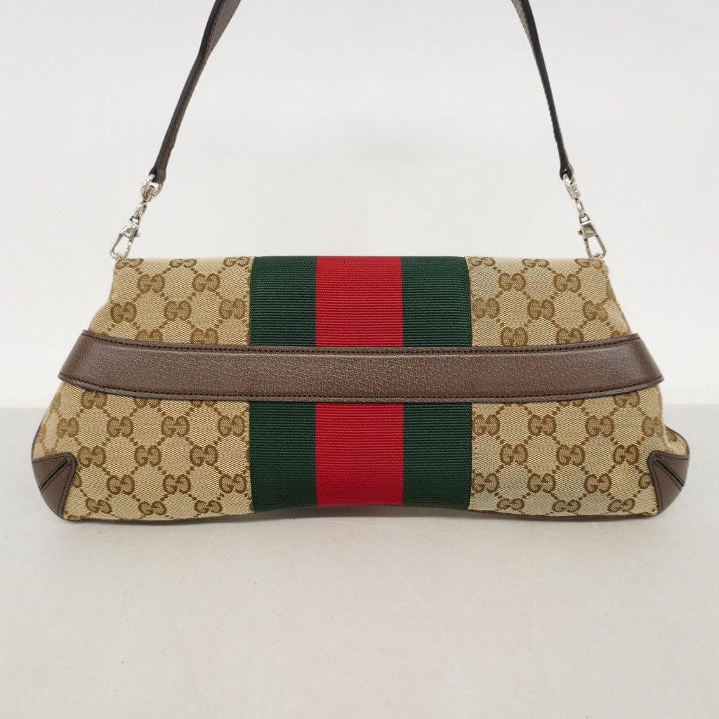 Gucci Shoulder Bag GG Canvas Sherry Line Horsebit Brown Silver — view 9