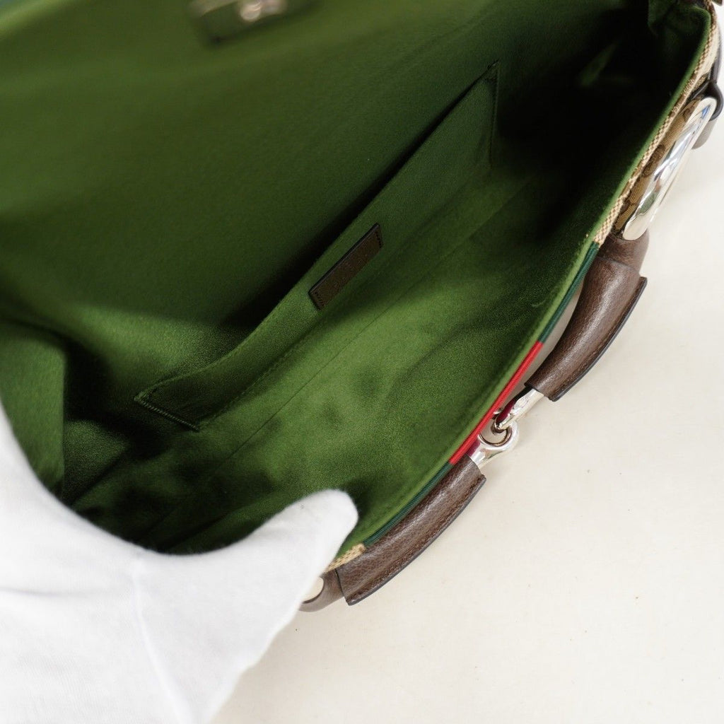 Gucci Shoulder Bag GG Canvas Sherry Line Horsebit Brown Silver — view 4