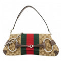 Gucci Shoulder Bag GG Canvas Sherry Line Horsebit Brown Silver