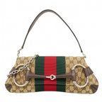 Gucci Shoulder Bag GG Canvas Sherry Line Horsebit Brown Silver