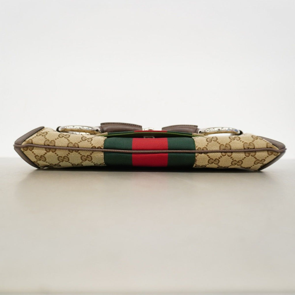 Gucci Shoulder Bag GG Canvas Sherry Line Horsebit Brown Silver — view 3