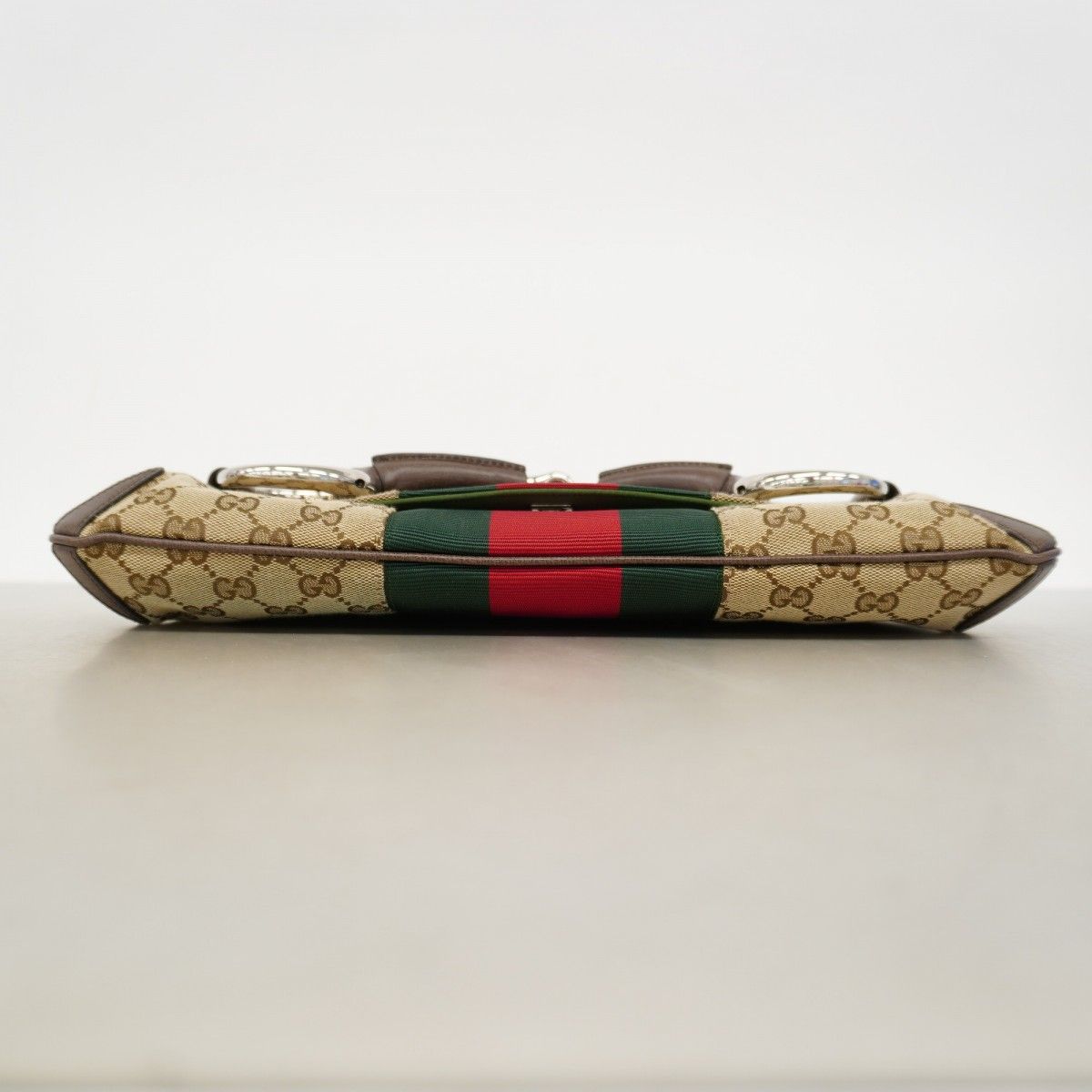 Gucci Shoulder Bag GG Canvas Sherry Line Horsebit Brown Silver — view 3