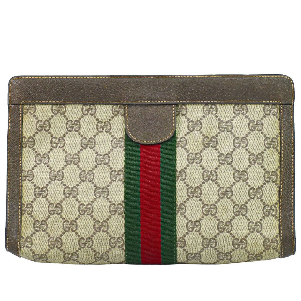 Gucci Vintage Sherry Line GG Supreme Clutch Beige