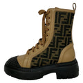 Fendi Short Boots 36 Khaki Light Brown Black Zucca Pattern Leather