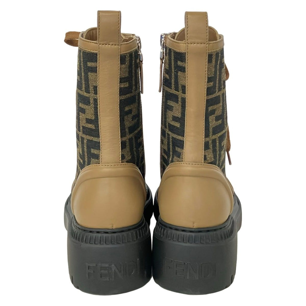 Fendi Short Boots 36 Khaki Light Brown Black Zucca Pattern Leather — view 3