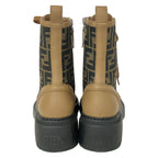 Fendi Short Boots 36 Khaki Light Brown Black Zucca Pattern Leather — view 3