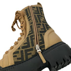 Fendi Short Boots 36 Khaki Light Brown Black Zucca Pattern Leather — view 5