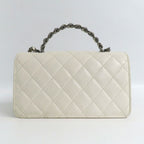 Chanel Top Handle Chain Shoulder Bag Quilted White Calfskin — view 2