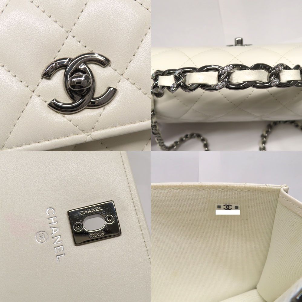 Chanel Top Handle Chain Shoulder Bag Quilted White Calfskin — view 8