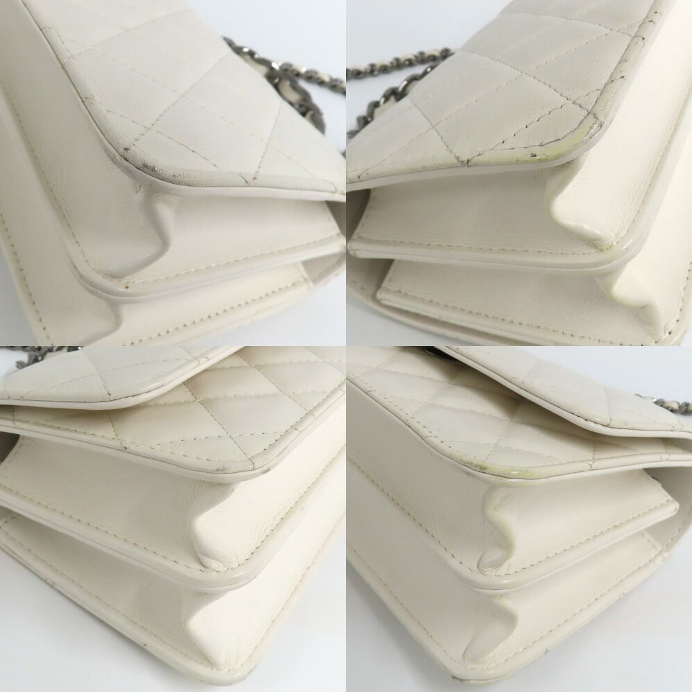 Chanel Top Handle Chain Shoulder Bag Quilted White Calfskin — view 9