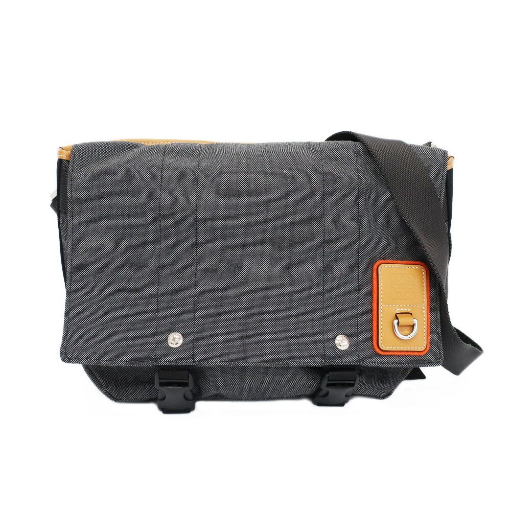 Loewe Ten Nature Messenger Bag Gray Yellow Canvas Leather Anagram Logo