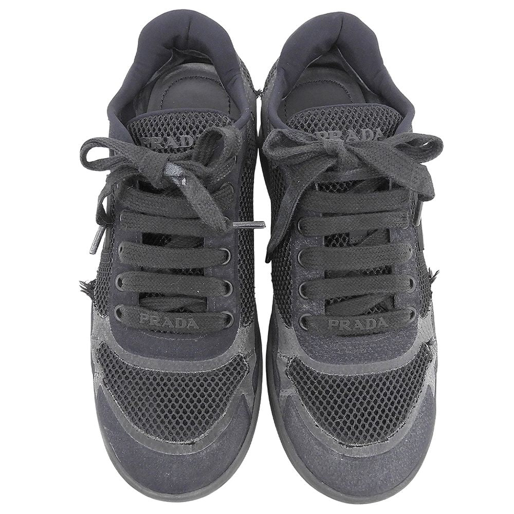 Prada Mesh Fabric Triangle Logo Low Cut Heels Sneakers Black — view 3