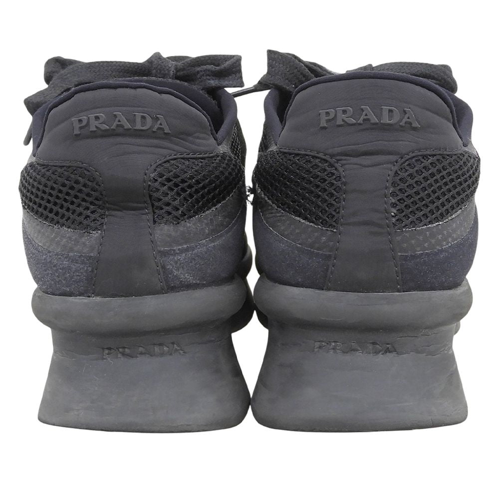 Prada Mesh Fabric Triangle Logo Low Cut Heels Sneakers Black — view 5