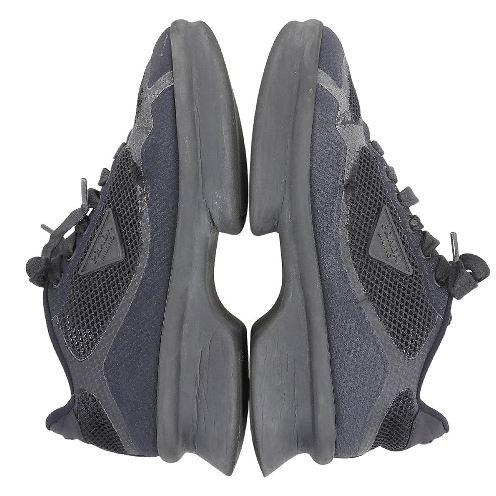 Prada Mesh Fabric Triangle Logo Low Cut Heels Sneakers Black — view 4