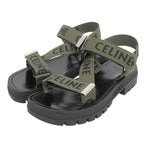 Celine Leo Strappy Logo Sandals Black Khaki Green