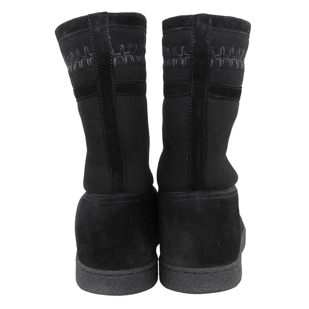 Chanel CC Logo Stitch Shearling Boots Black — view 5