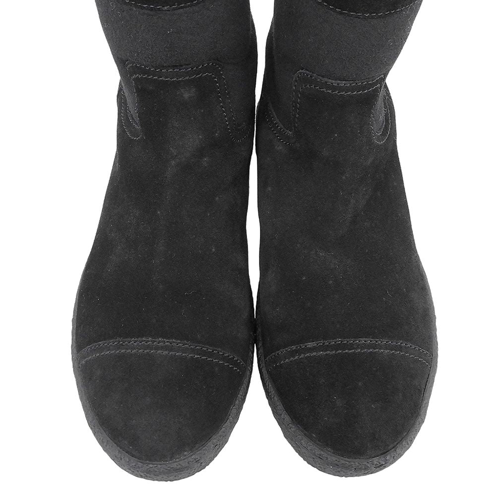 Chanel CC Logo Stitch Shearling Boots Black — view 3