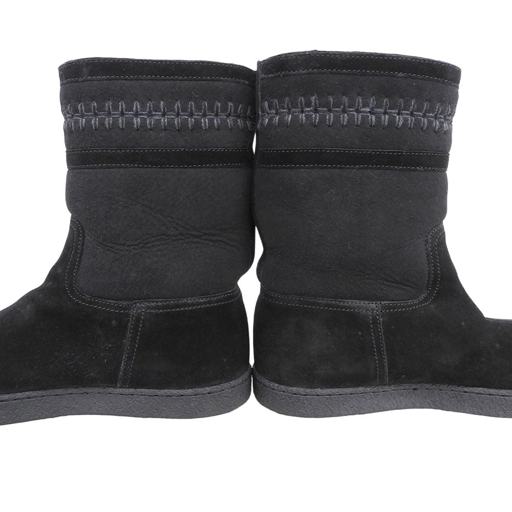 Chanel CC Logo Stitch Shearling Boots Black — view 4